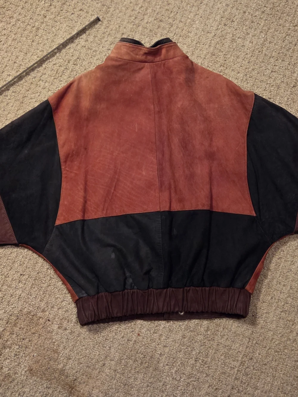 Unisex Vintage/Retro multicolor Suede Bomber Jacket with batwing sleeves